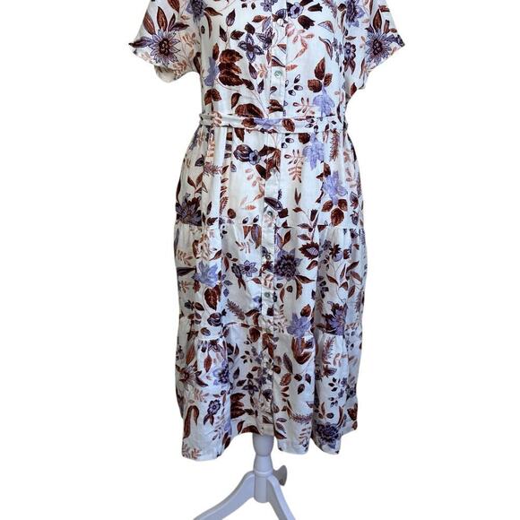 Rachel Zoe 100% Linen Floral Tiered Midi Dress Cottagecore Romantic S/XS - Picture 6 of 16